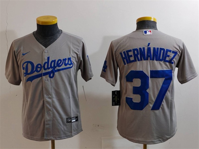 Youth Los Angeles Dodgers #37 Teoscar Hernández Grey Stitched Baseball Jersey